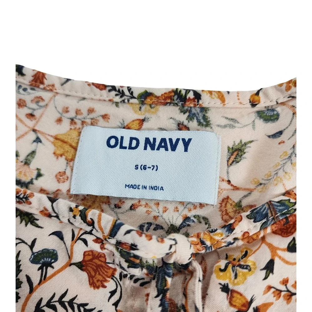 Old Navy Girls S 6-7 Floral Tiered‎ Babydoll Dress Puff Sleeve Boho Cream Orange